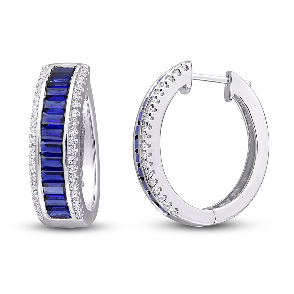Lab-Created Blue Sapphire & Lab-Created White Sapphire Hoop Earrings Sterling Silver DcDgtU0k [DcDgtU0k]