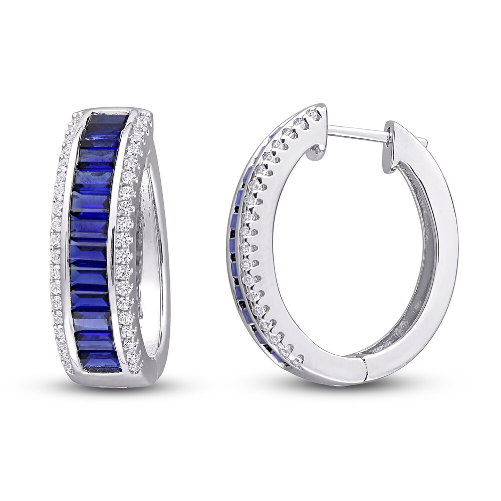 Lab-Created Blue Sapphire & Lab-Created White Sapphire Hoop Earrings Sterling Silver DcDgtU0k