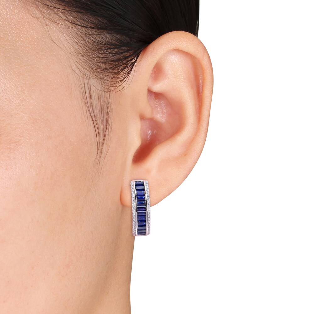 Lab-Created Blue Sapphire & Lab-Created White Sapphire Hoop Earrings Sterling Silver DcDgtU0k