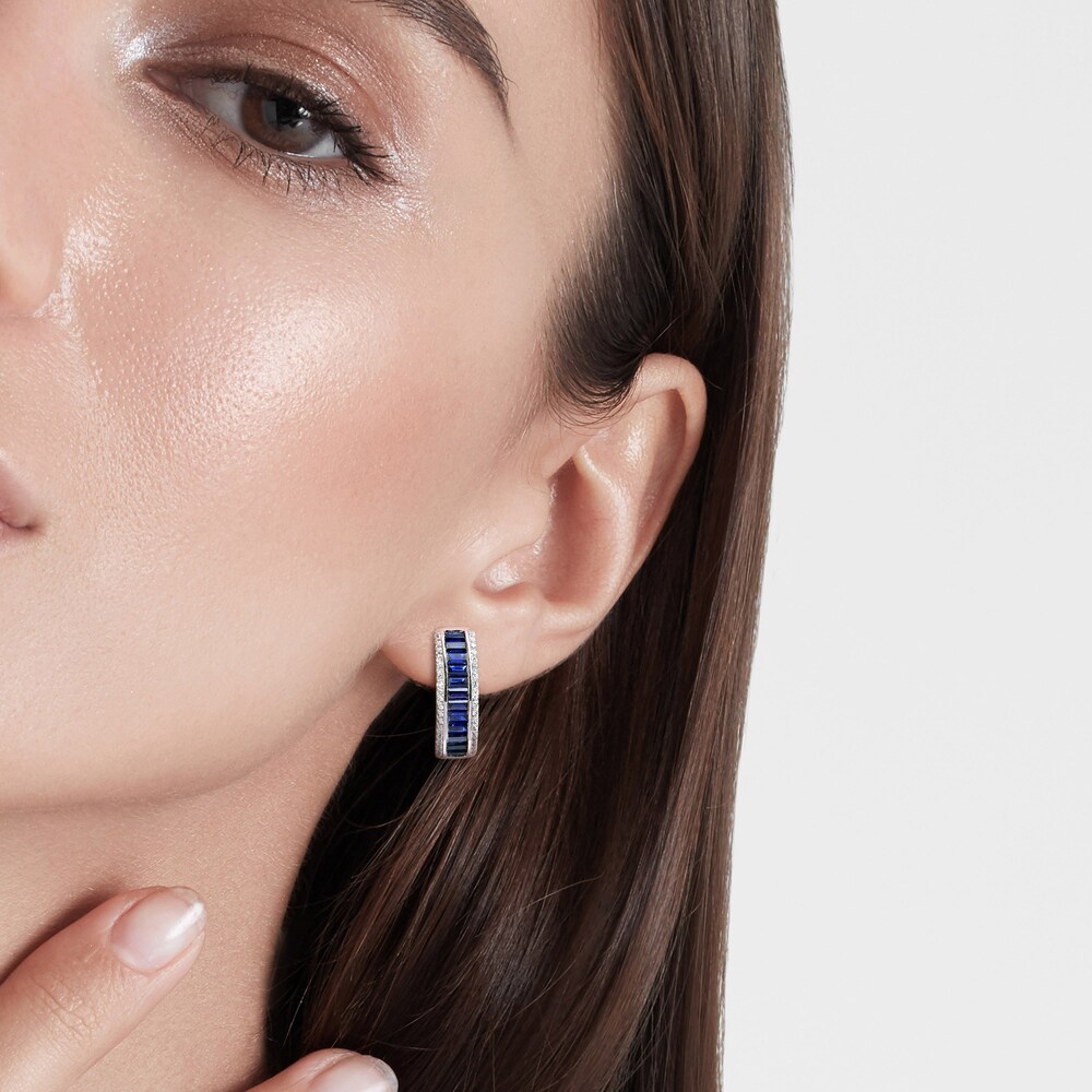 Lab-Created Blue Sapphire & Lab-Created White Sapphire Hoop Earrings Sterling Silver DcDgtU0k