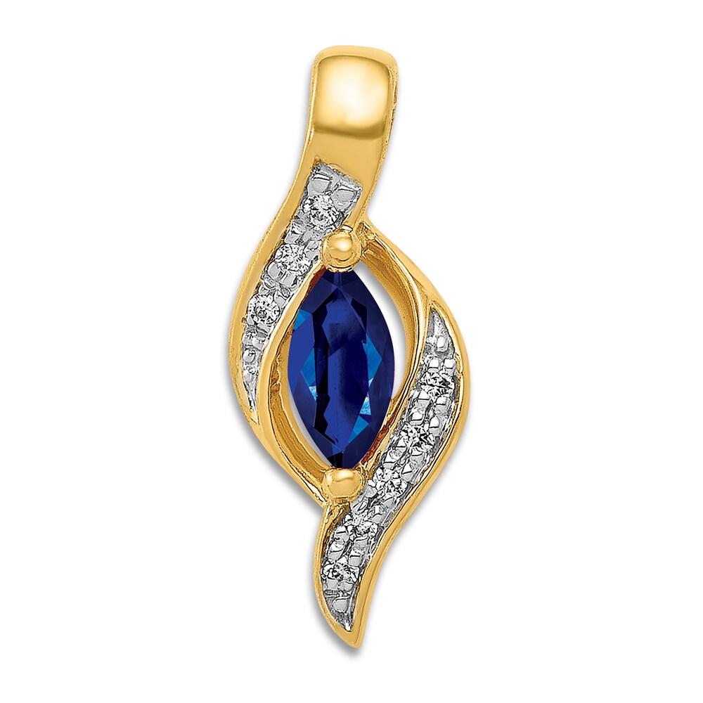 Natural Blue Sapphire Charm Diamond Accents 14K Yellow Gold DeEEogzz