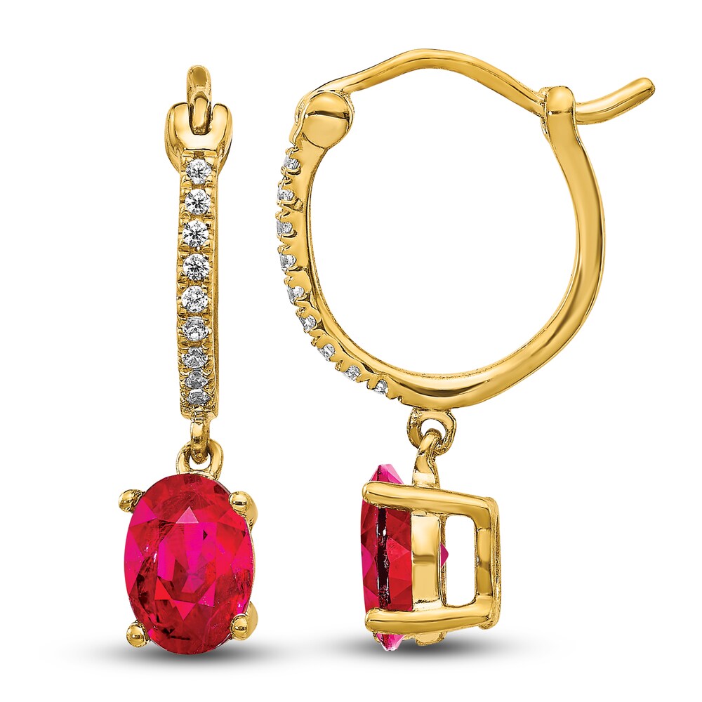 Natural Ruby Hoop Earrings 1/10 ct tw Diamonds 14K Yellow Gold DkyqMTQj