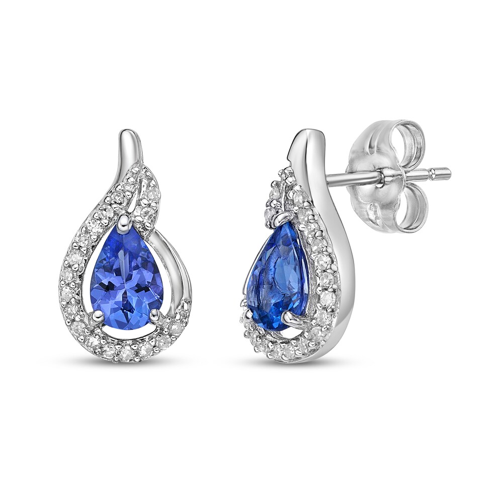 Natural Tanzanite Birthstone Earrings 1/10 ct tw Diamonds 14K White Gold DmZEbiNW