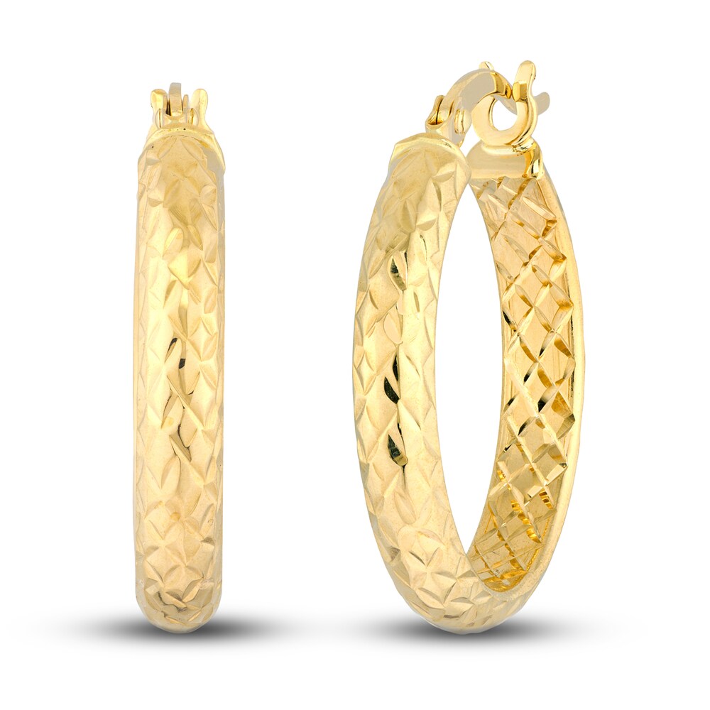 Diamond-Cut In/Out Hoop Earrings 14K Yellow Gold 20mm DmdCVmmA