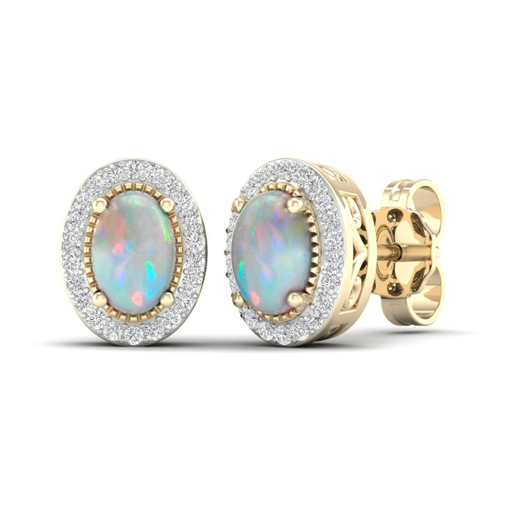 Lab-Created Opal & Lab-Created White Sapphire Stud Earrings 10K Yellow Gold DoirdVUp