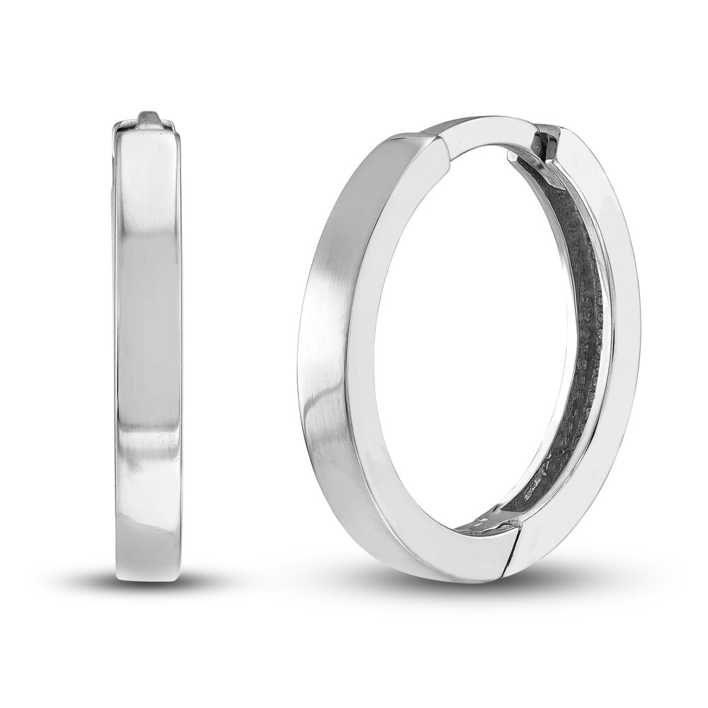 Polished Square Huggie Earrings 14K White Gold 14.25mm DxRadPnw