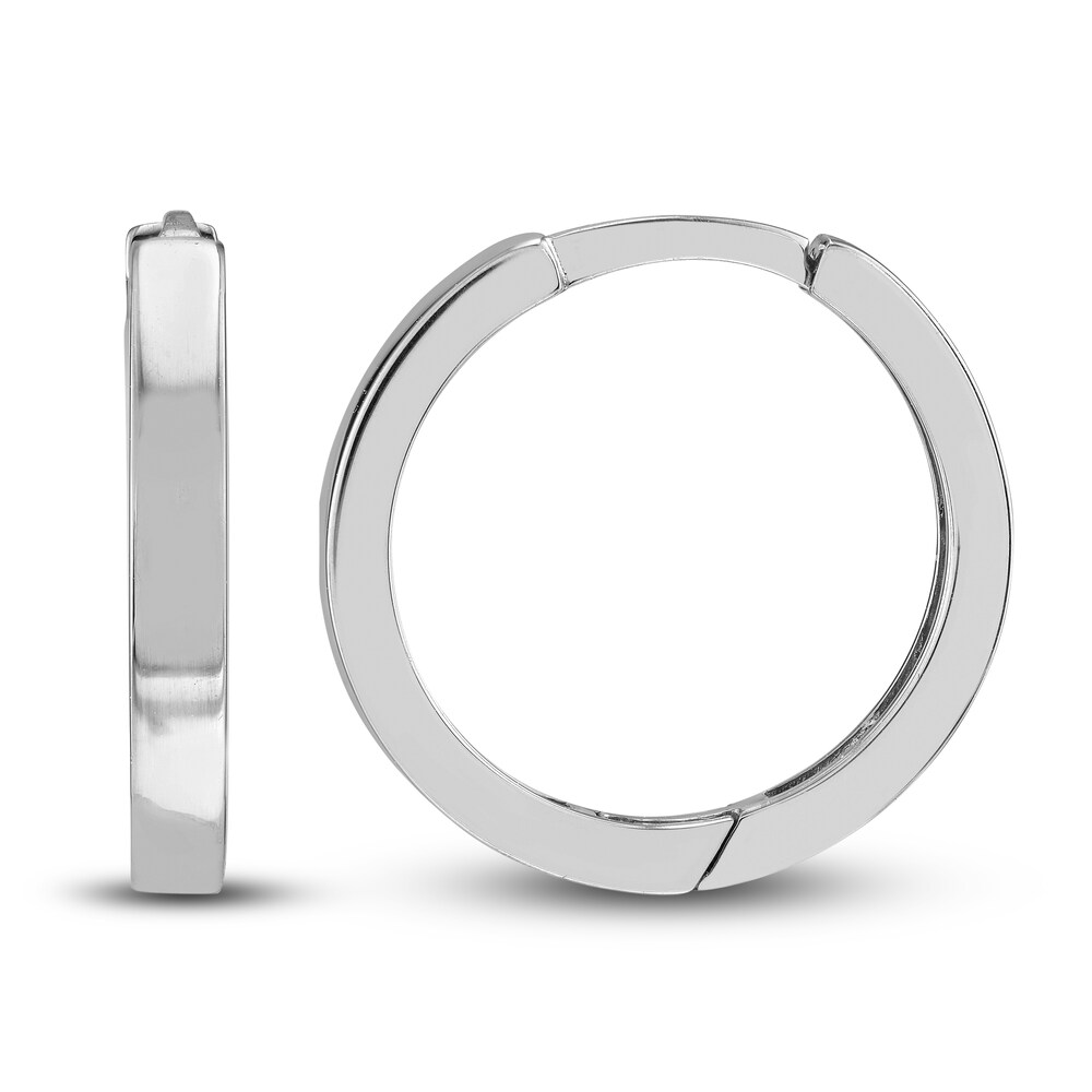 Polished Square Huggie Earrings 14K White Gold 14.25mm DxRadPnw