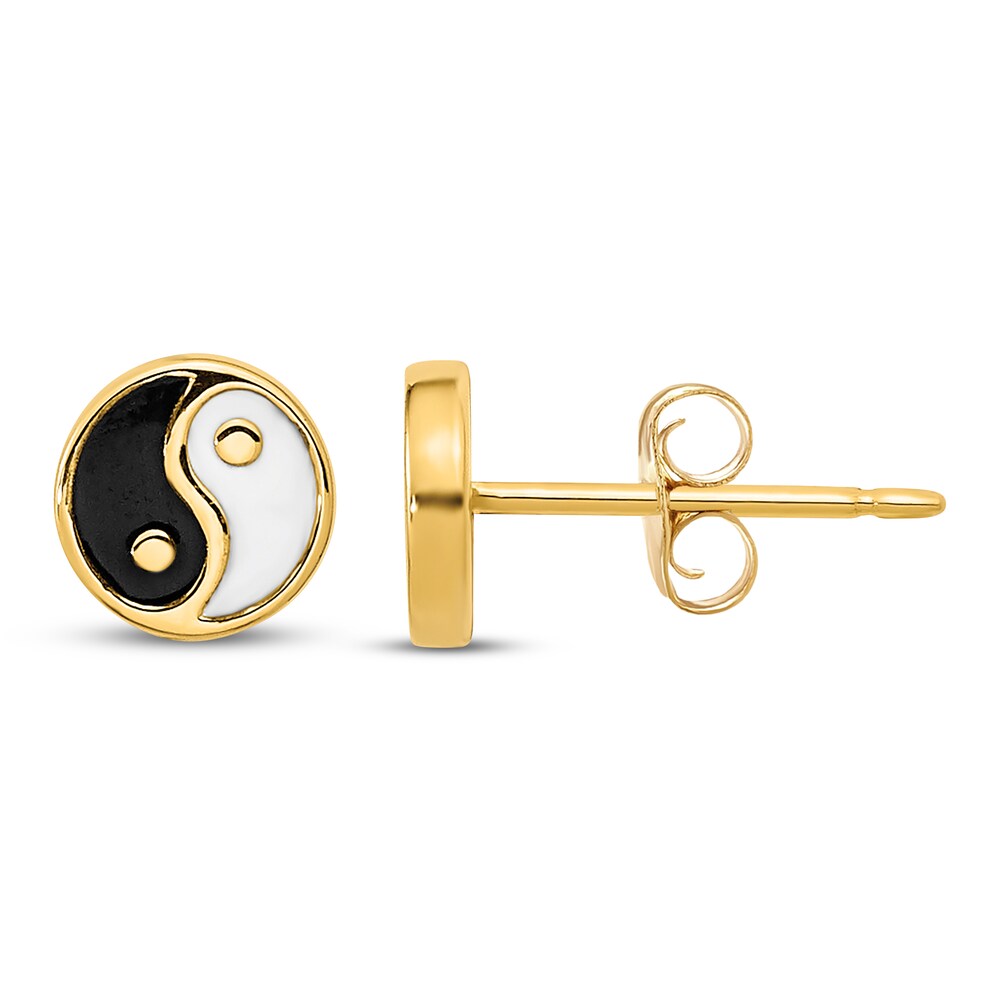 Yin and Yang Stud Earrings Enamel 14K Yellow Gold E2VG4SBs