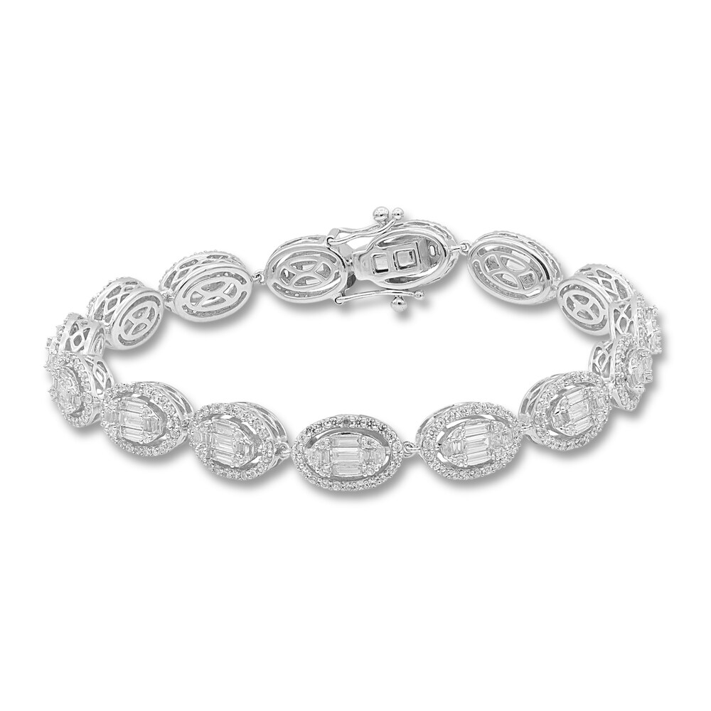 Diamond Tennis Bracelet 4 ct tw Round/Baguette 14K White Gold E7PEI4zS