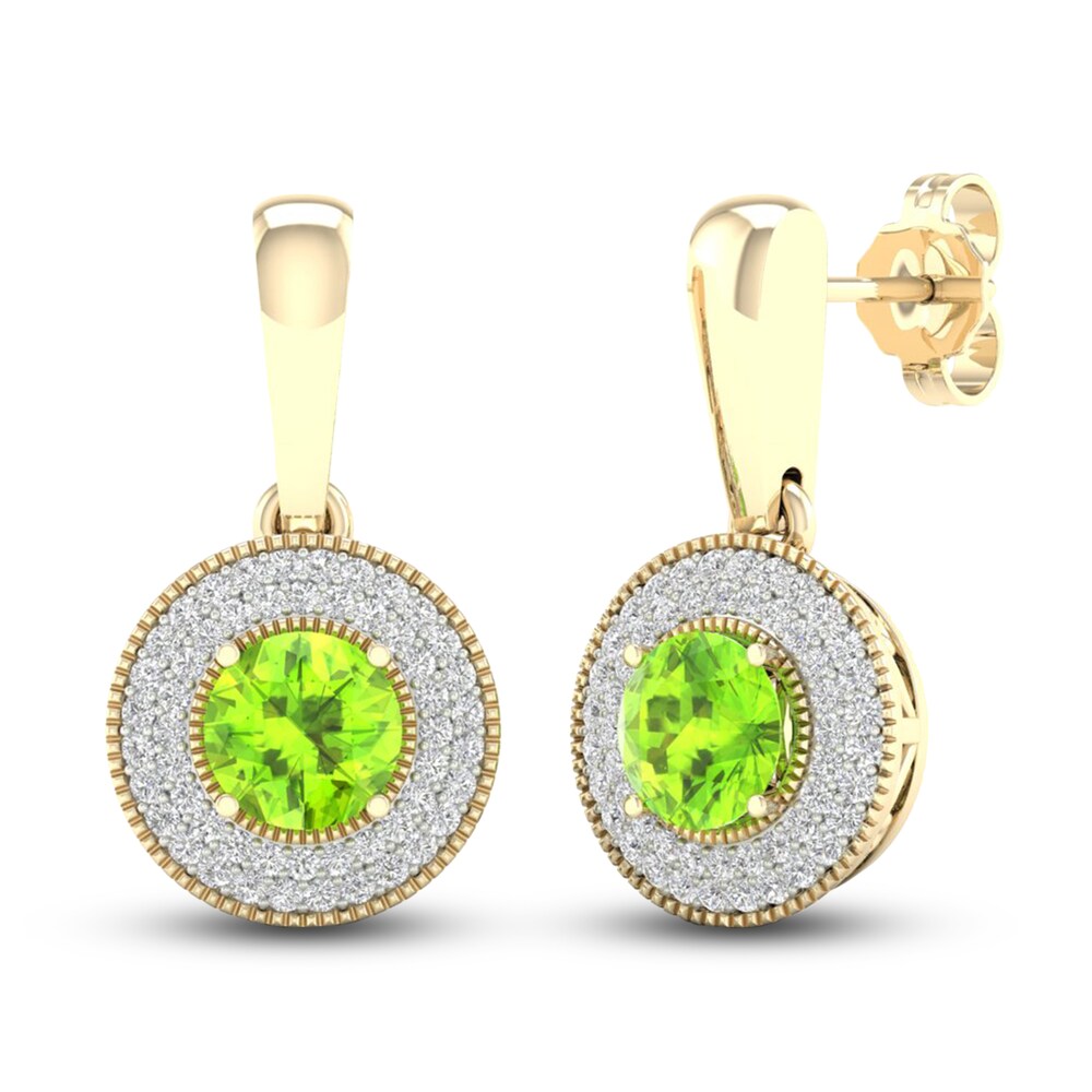 Natural Peridot Drop Earrings 1/3 ct tw Diamonds 10K Yellow Gold ENCmoRKC