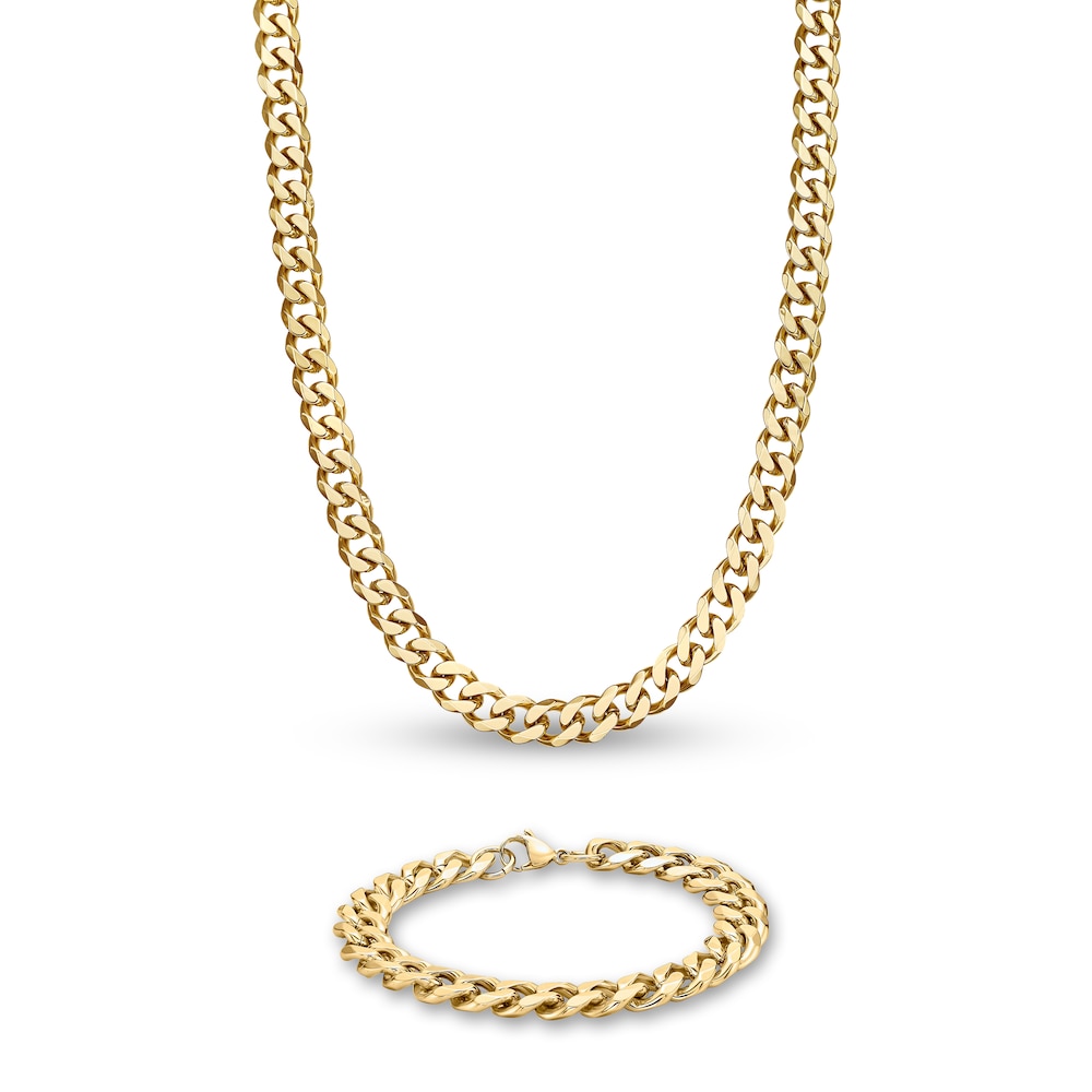 Men's Curb Necklace & Bracelet Set Gold-Plated Stainless Steel ERITestq