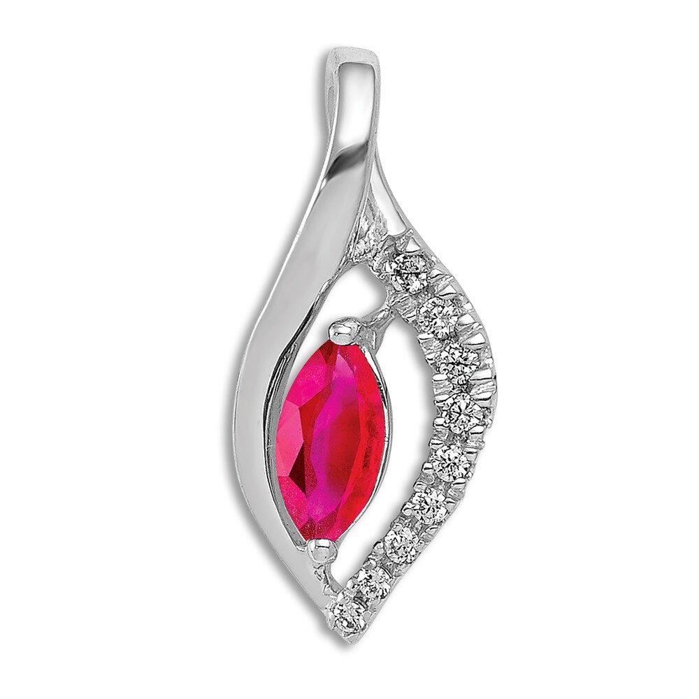 Natural Ruby Pendant Charm 1/20 ct tw Diamonds 14K White Gold ESJFxiRT