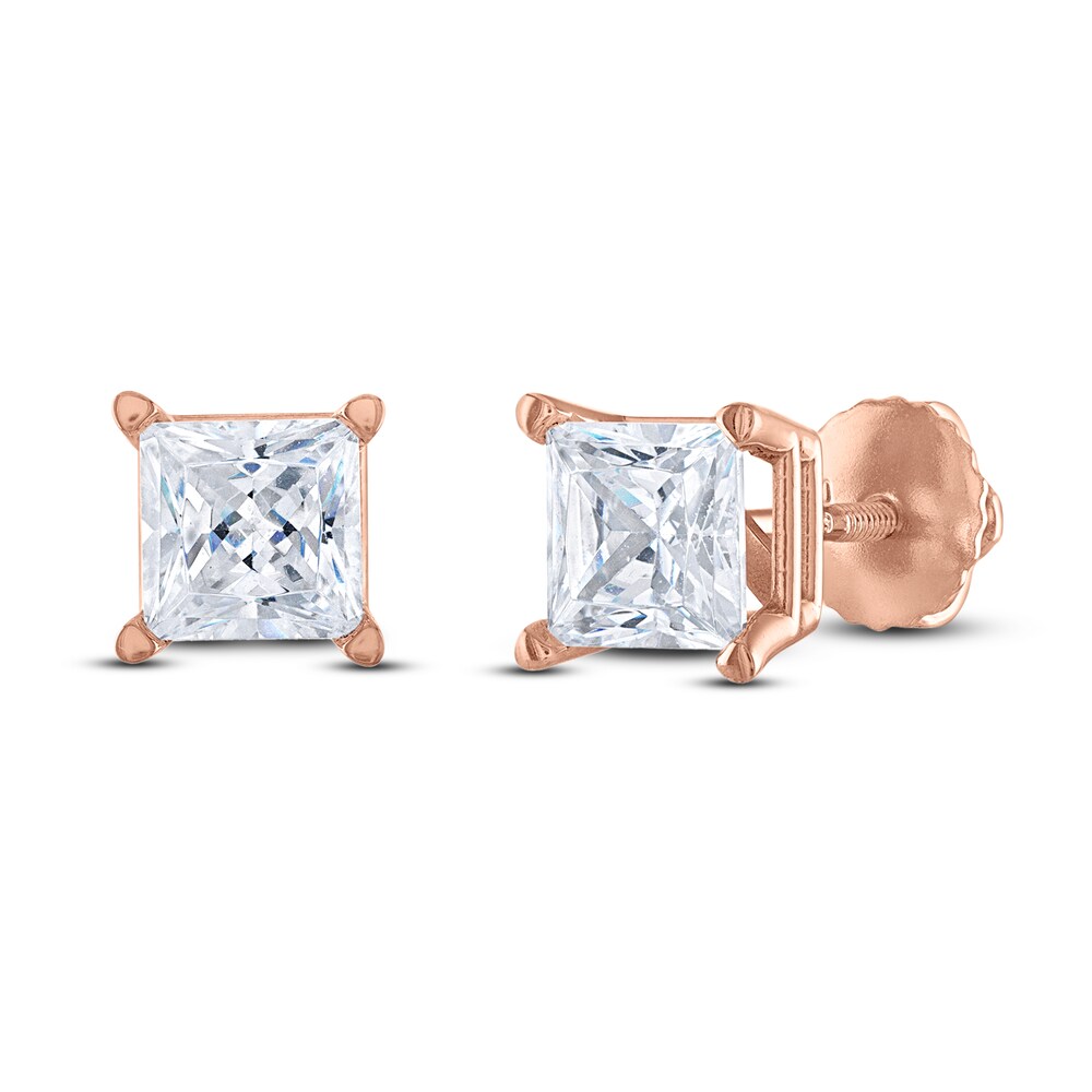 Diamond Solitaire Stud Earrings 2 ct tw Princess 14K Rose Gold (I2/I) ETxuVzlm