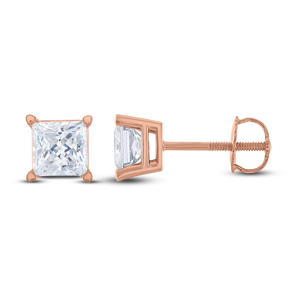 Diamond Solitaire Stud Earrings 2 ct tw Princess 14K Rose Gold (I2/I) ETxuVzlm