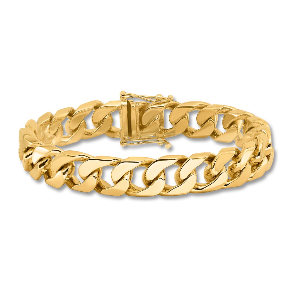 Men's Beveled Curb Bracelet 14K Yellow Gold 12.0mm 8" EWSci51m