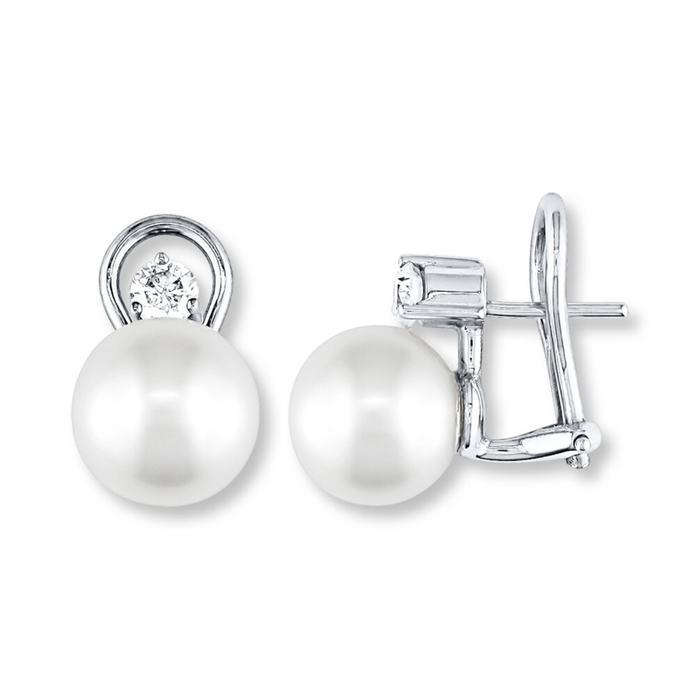 Cultured Pearl Earrings 3/8 ct tw Diamonds 18K White Gold EXYfRenn