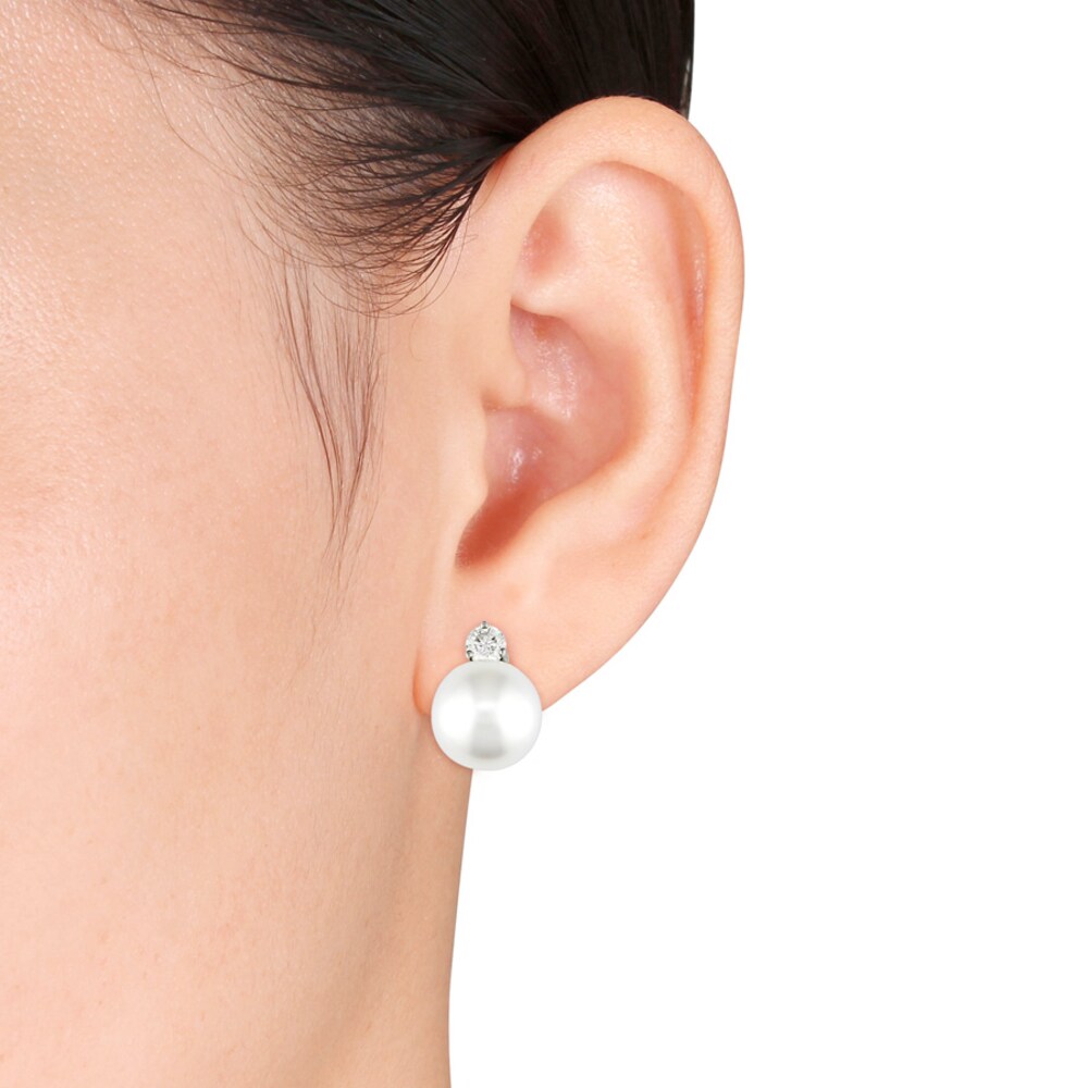 Cultured Pearl Earrings 3/8 ct tw Diamonds 18K White Gold EXYfRenn