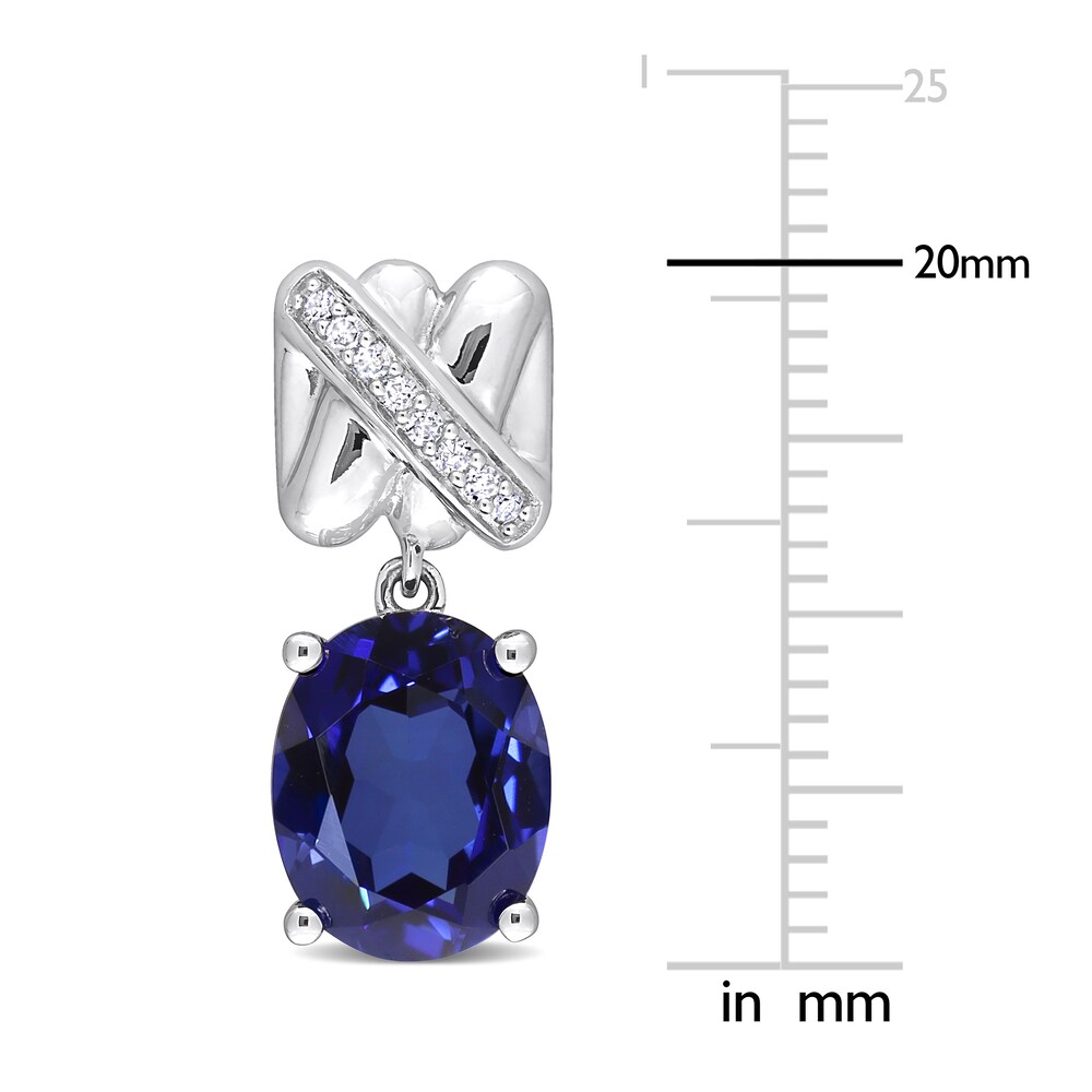 Lab-Created Blue Sapphire Earrings 1/15 Diamonds 14K White Gold EZOyrmPq