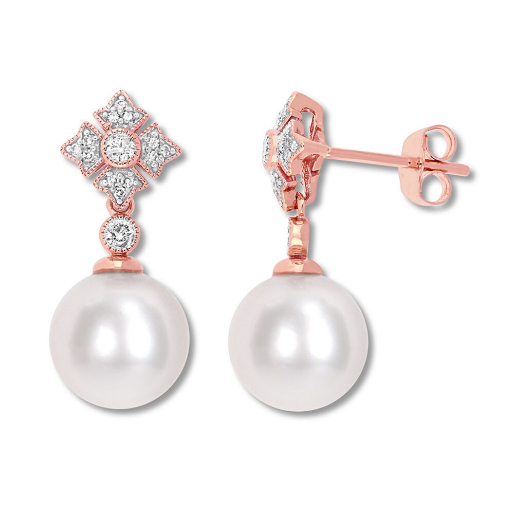 Cultured Pearl Earrings 1/5 carat tw Diamonds 10K Rose Gold EaMTzjgQ