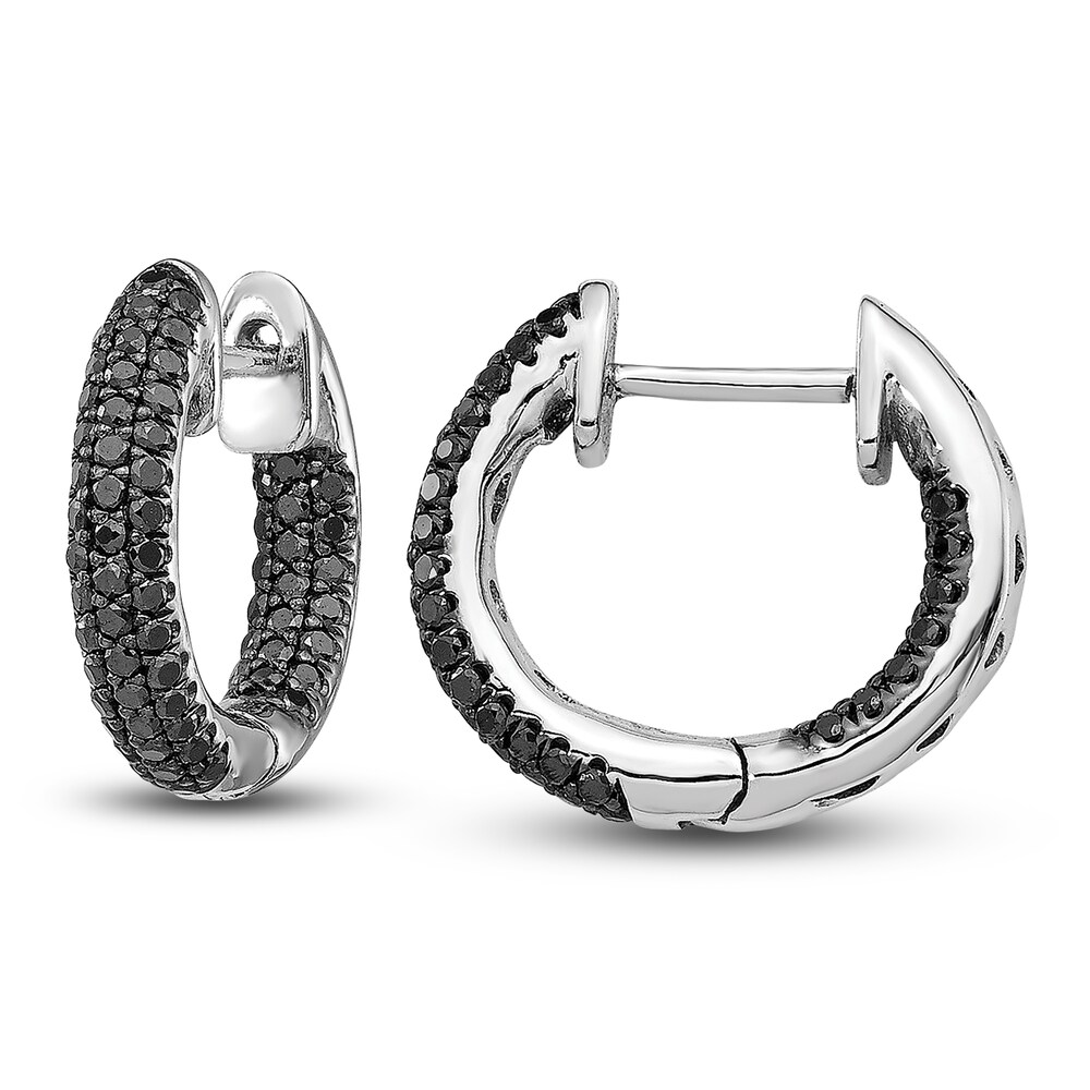 Diamond Hoop Earrings 3/8 ct tw Round 14K White Gold Ebm7B0cS
