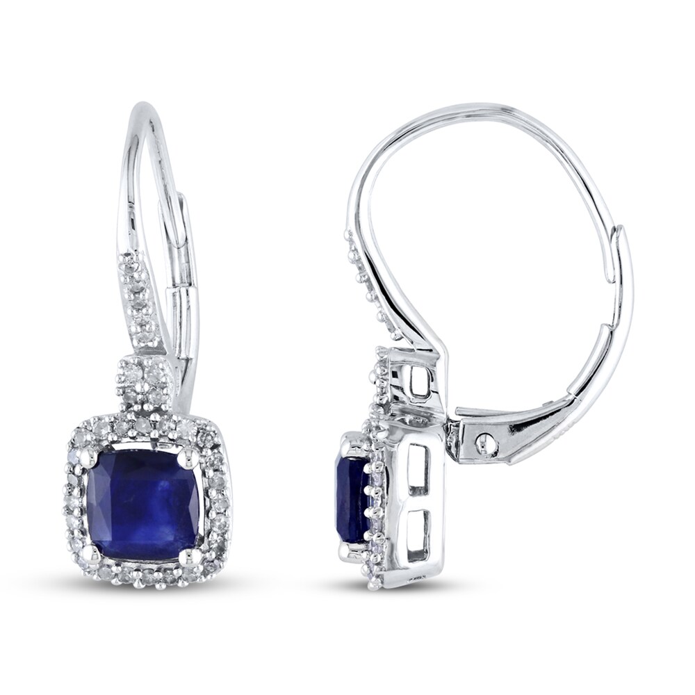 Sapphire Earrings 1/5 ct tw Diamonds 10K White Gold EcucysrV