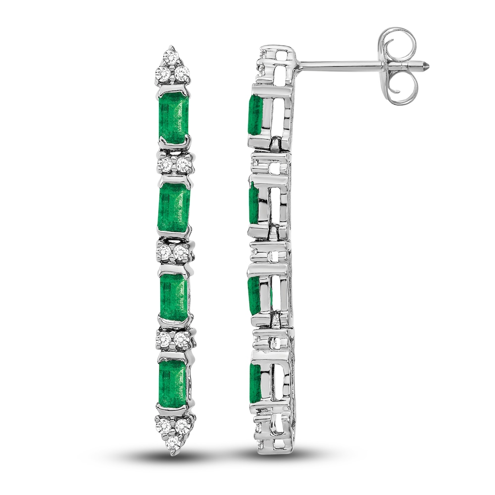 Natural Emerald Dangle Earrings 1/5 ct tw Diamonds 14K White Gold Ej2Jy5Ts