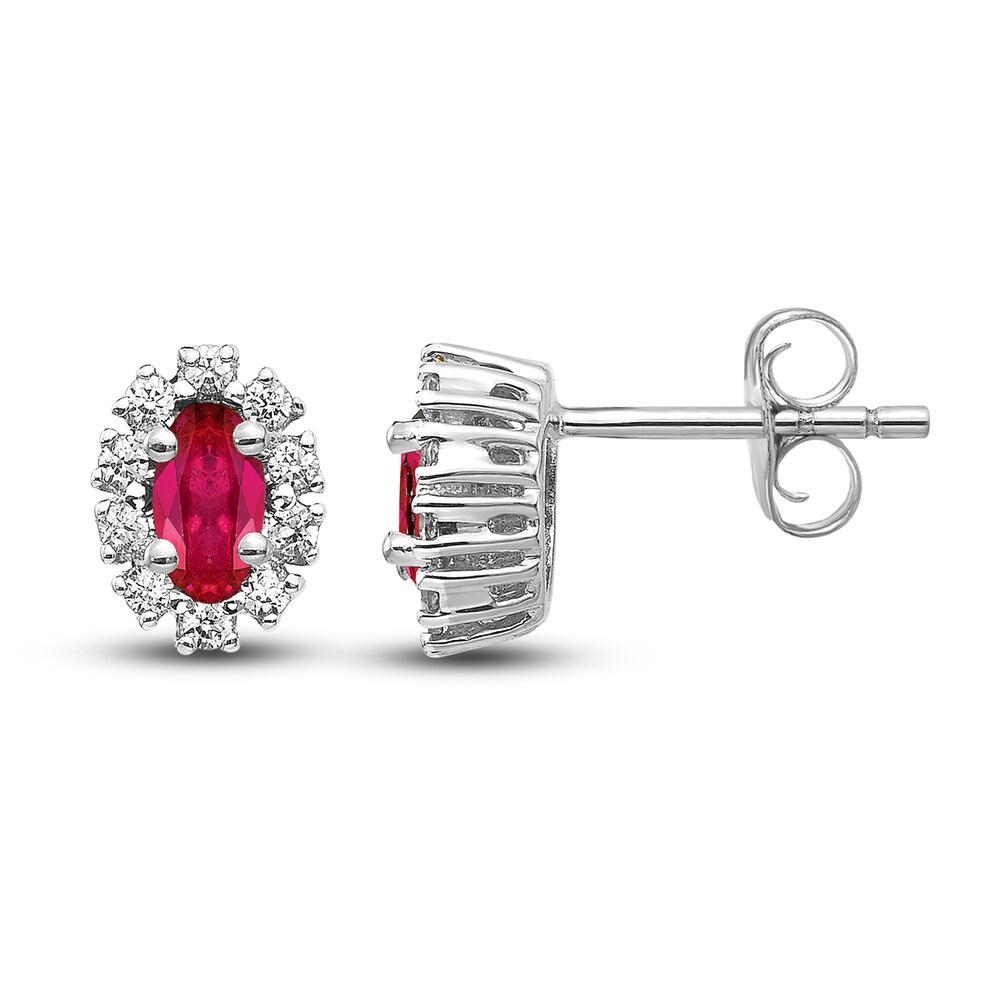 Natural Ruby Stud Earrings 1/5 ct tw Diamonds 14K White Gold EjE1NEQh