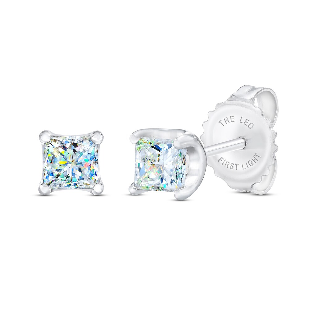 THE LEO First Light Diamond Solitaire Stud Earrings 1/4 ct tw Princess 14K White Gold (I1/I) El2VwJaQ