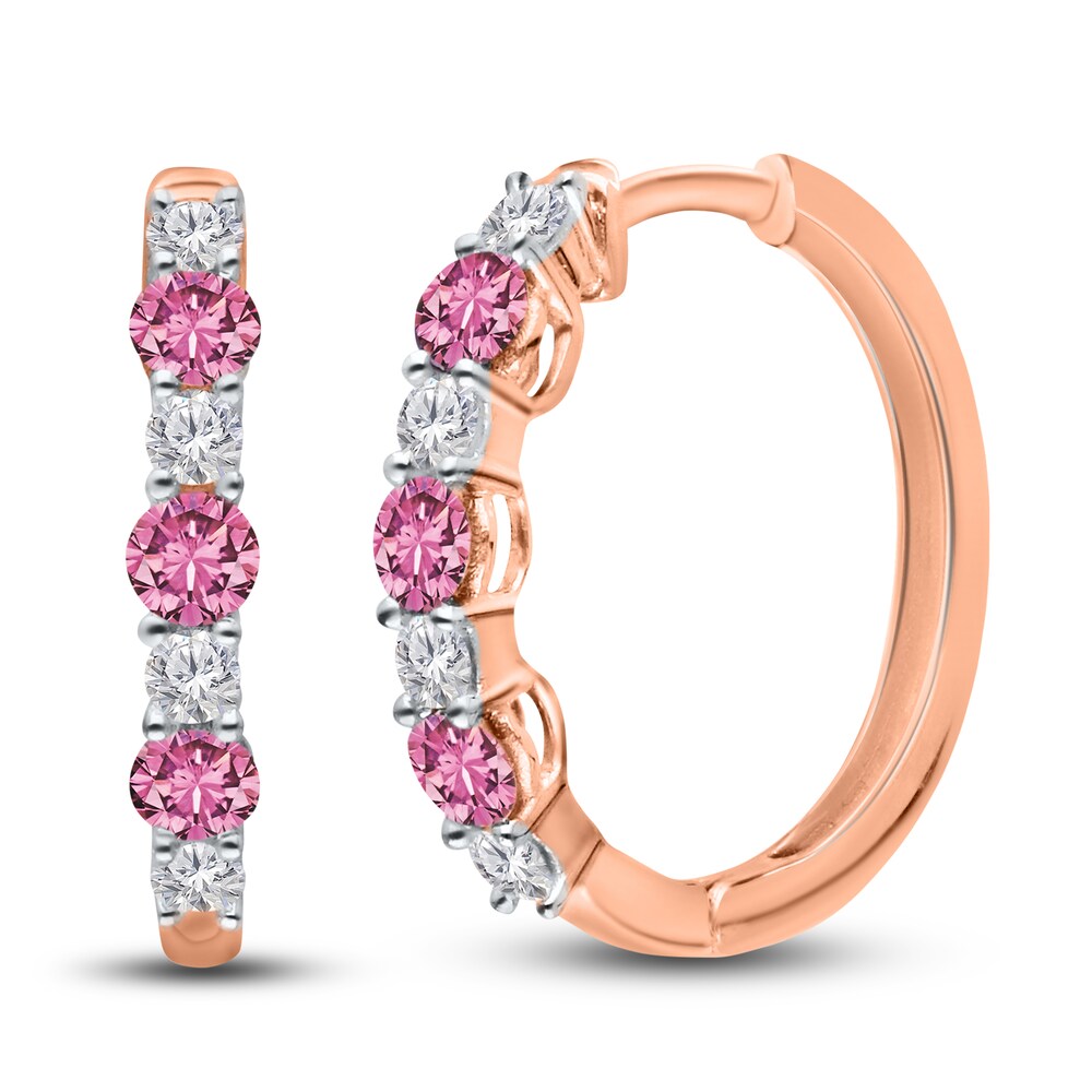 Kallati Natural Pink Sapphire Hoop Earrings 1/6 ct tw Diamonds 14K Rose Gold Erbec6l2