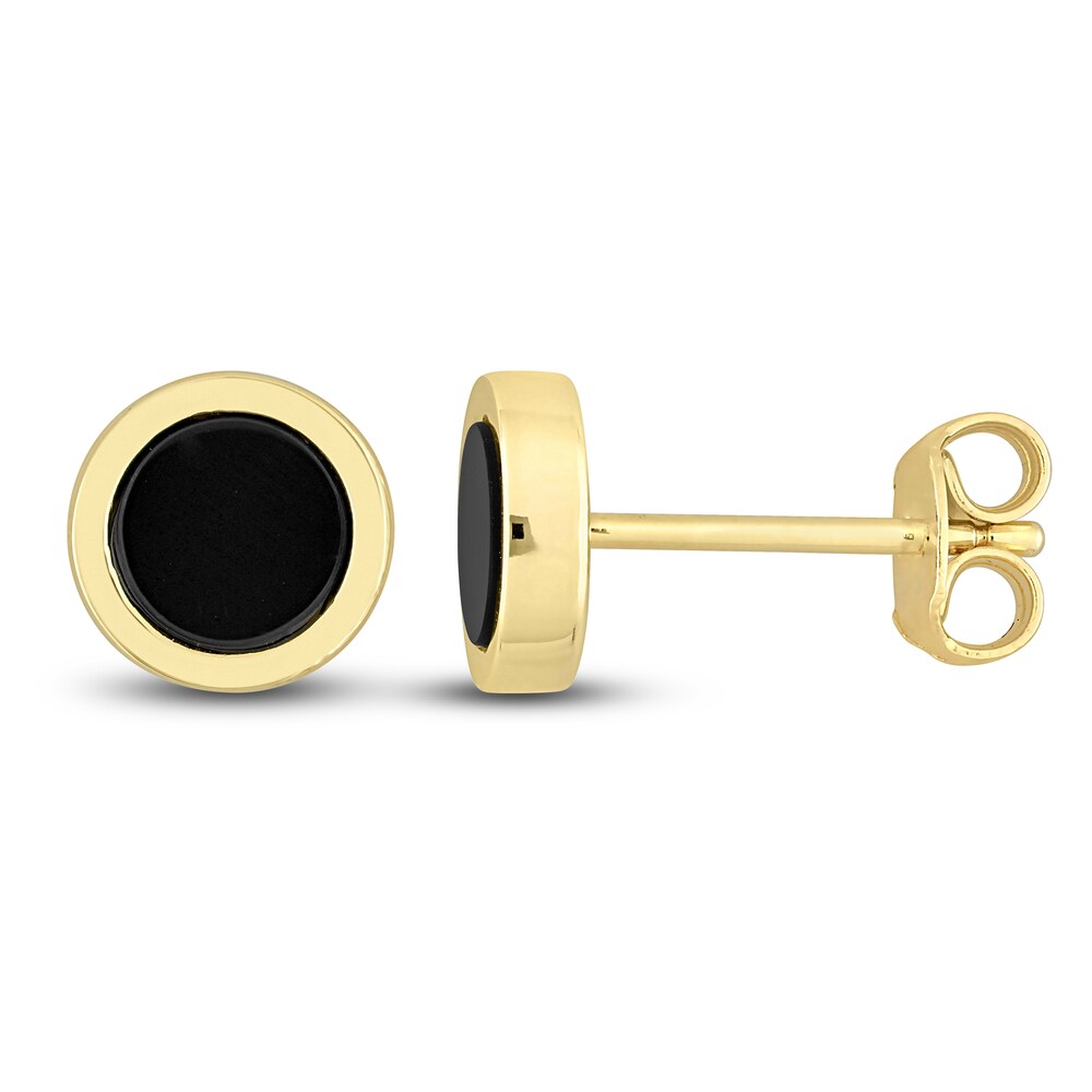 Men's Natural Black Onyx Stud Earrings 14K Yellow Gold EtEb4oXi