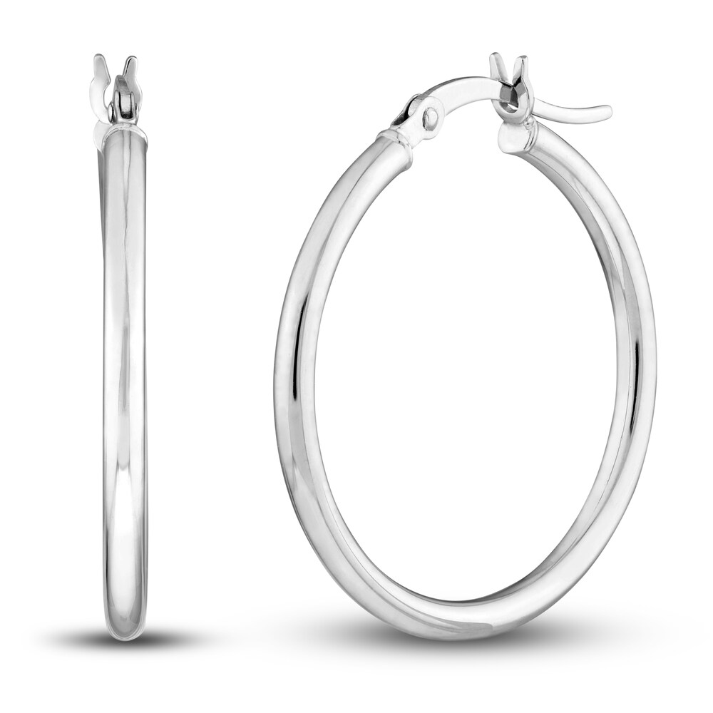 Polished Hoop Earrings 14K White Gold 25mm EvIKMvWz