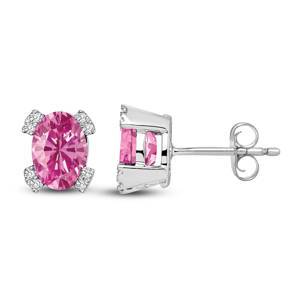 Lab-Created Pink Sapphire Stud Earrings 1/20 ct tw Round 14K White Gold F50mLhyo