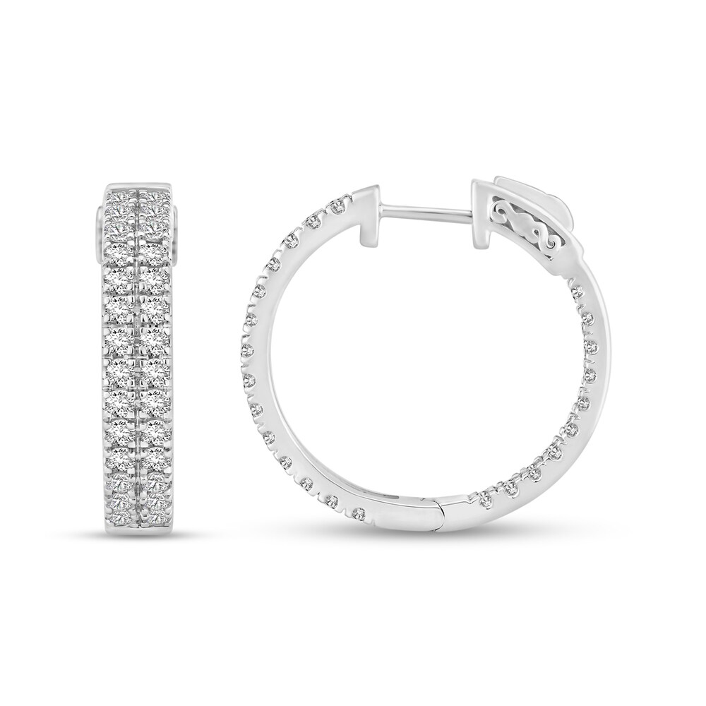 Diamond Double Hoop Earrings 3 ct tw Round 18K White Gold FH2gczfG [FH2gczfG]