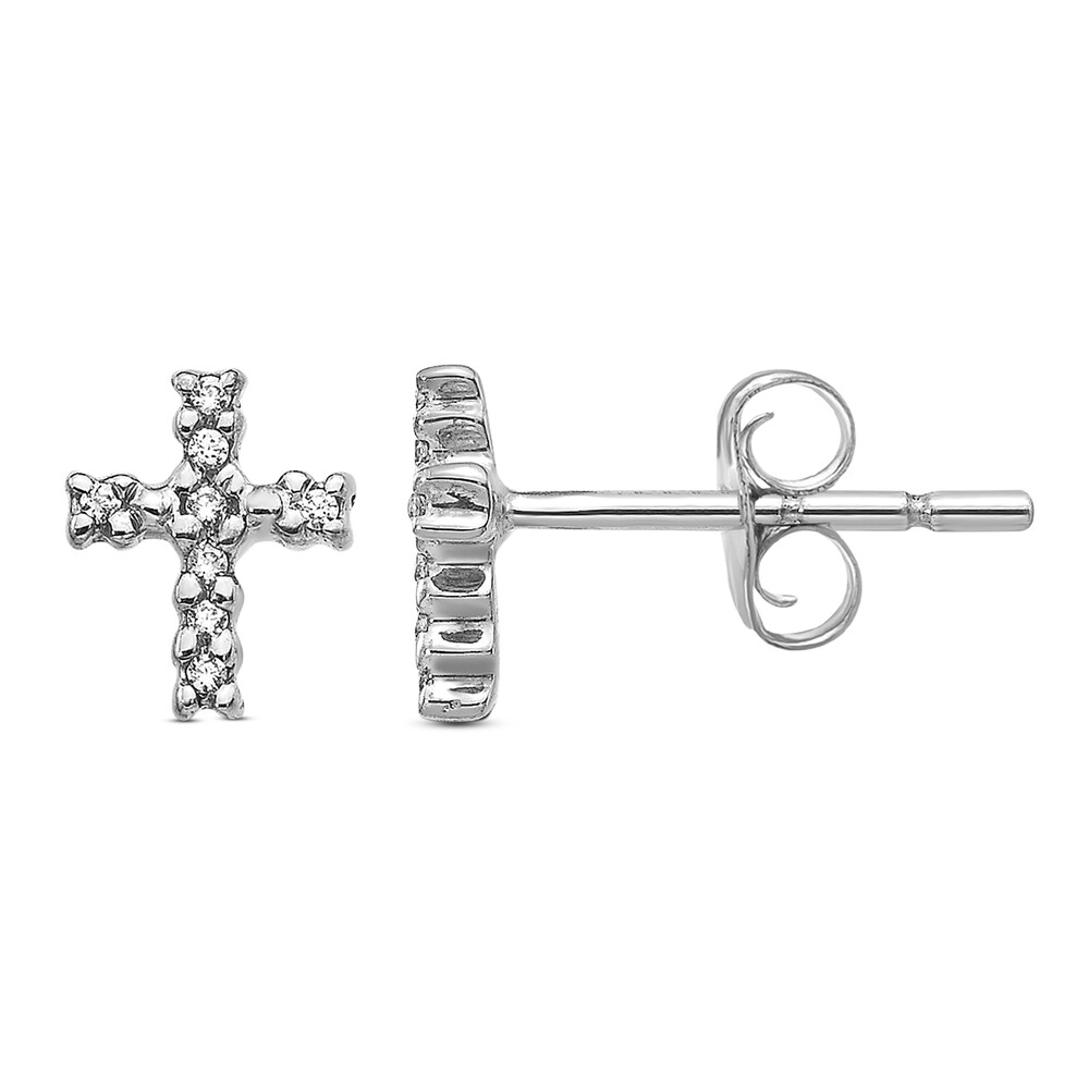 Polished Cross Earrings Diamond Accents 14K White Gold FJc0xmND