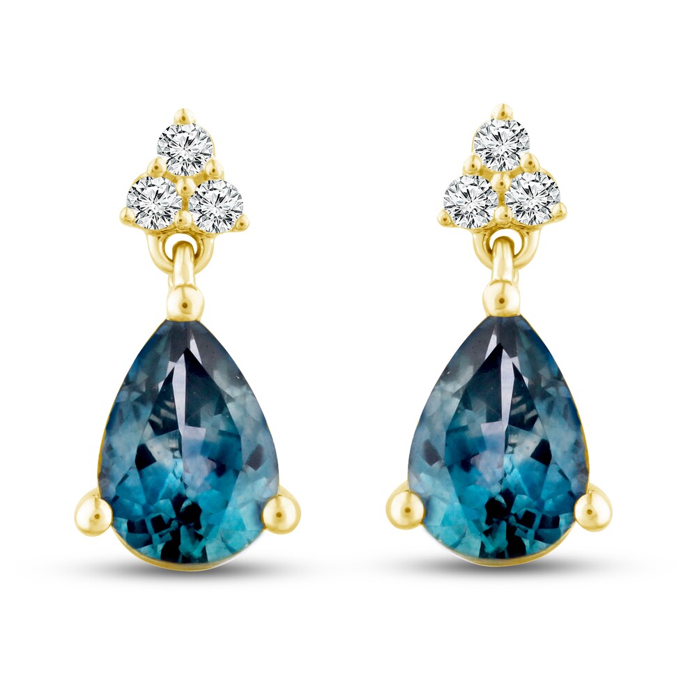 Montana Blue Natural Sapphire Dangle Earrings 1/15 ct tw Diamonds 10K Yellow Gold FP0U4zCX