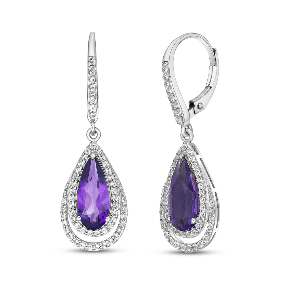 Natural Amethyst & Natural White Topaz Earrings Sterling Silver FUbaY4Vb