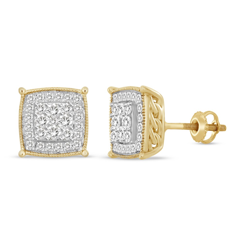 Men's Diamond Earrings 1 ct tw Round 10K Yellow Gold FXlJb4jn