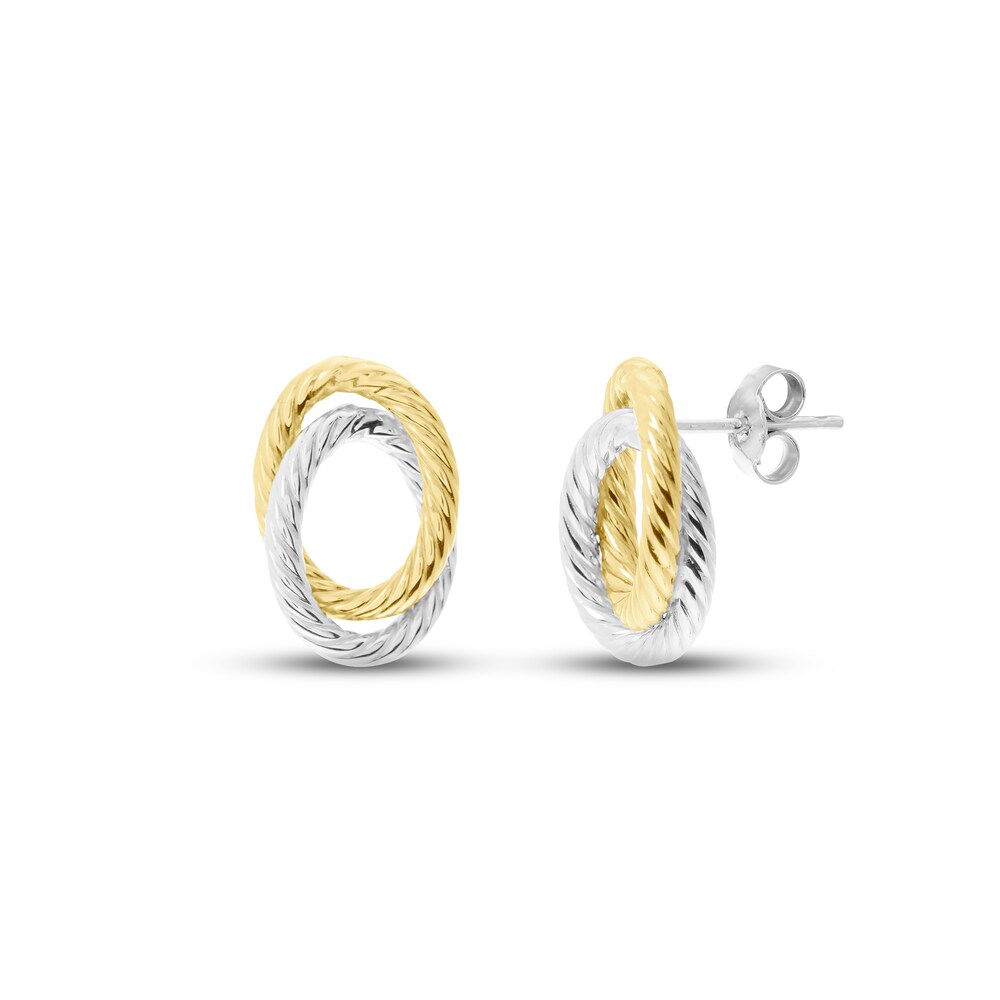 Rope Twist Oval Knot Stud Earrings 14K Two-Tone Gold FdJahnS5