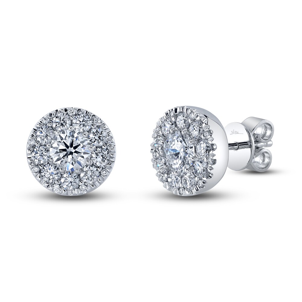 Shy Creation Diamond Cluster Earrings 1-1/2 ct tw Round 14K White Gold SC22008243 Fg6yuWVb