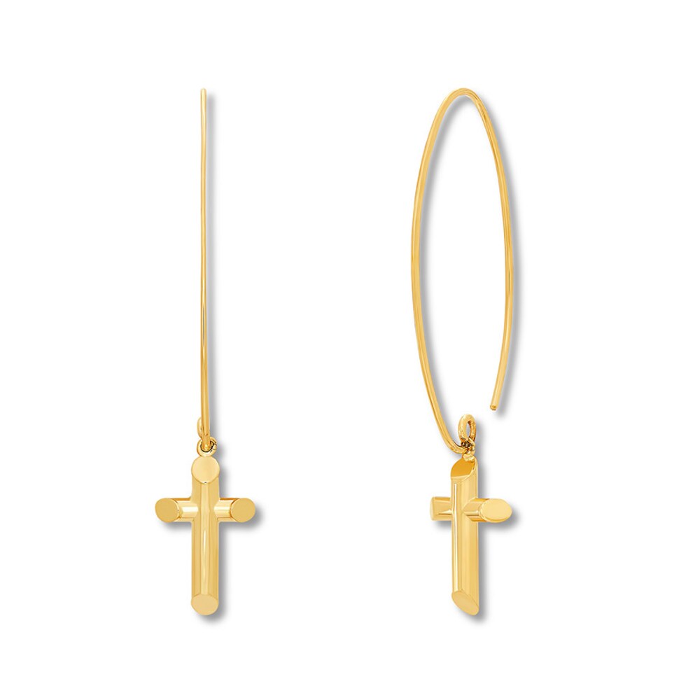 Cross Dangle Earrings 14K Yellow Gold FgfwhGfF