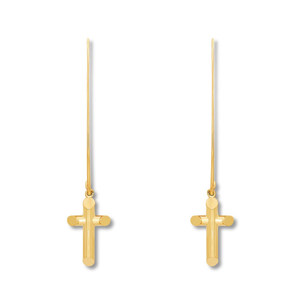 Cross Dangle Earrings 14K Yellow Gold FgfwhGfF