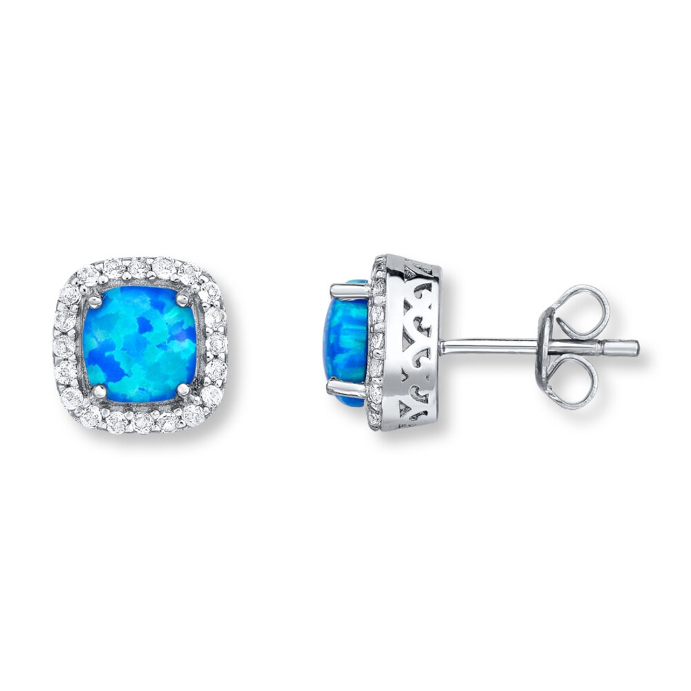 Lab-Created Blue Opal Earrings White Topaz Sterling Silver Fj4B4PcN