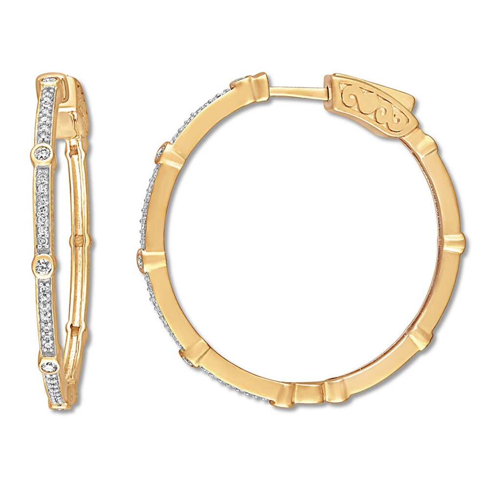 Diamond Station Hoop Earrings 1/3 ct tw Round 10K Yellow Gold FkBPrTiO