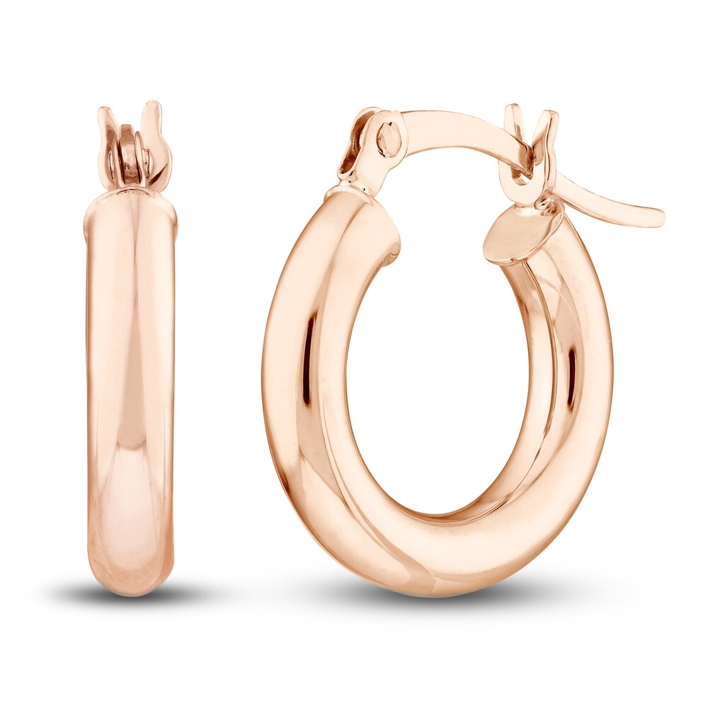 Polished Hoop Earrings 14K Rose Gold 15mm FpukCEXa