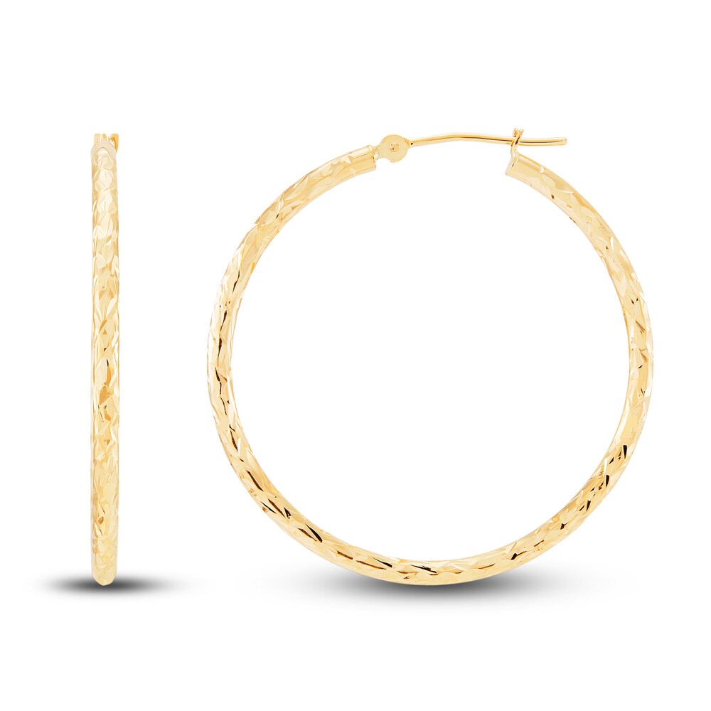 Diamond-Cut Round Tube Hoop Earrings 14K Yellow Gold FyVbQO7D