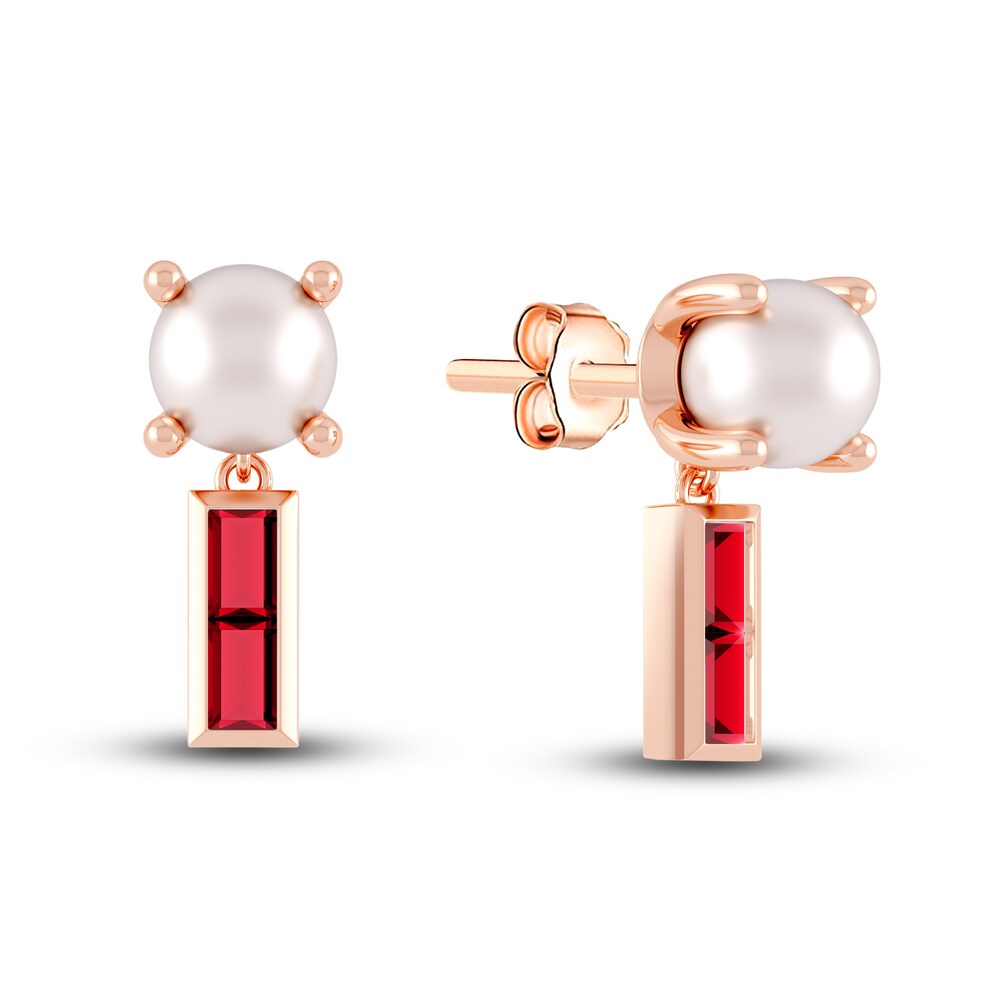 Juliette Maison Natural Ruby Baguette and Cultured Freshwater Pearl Earrings 10K Rose Gold FzfxzDF9