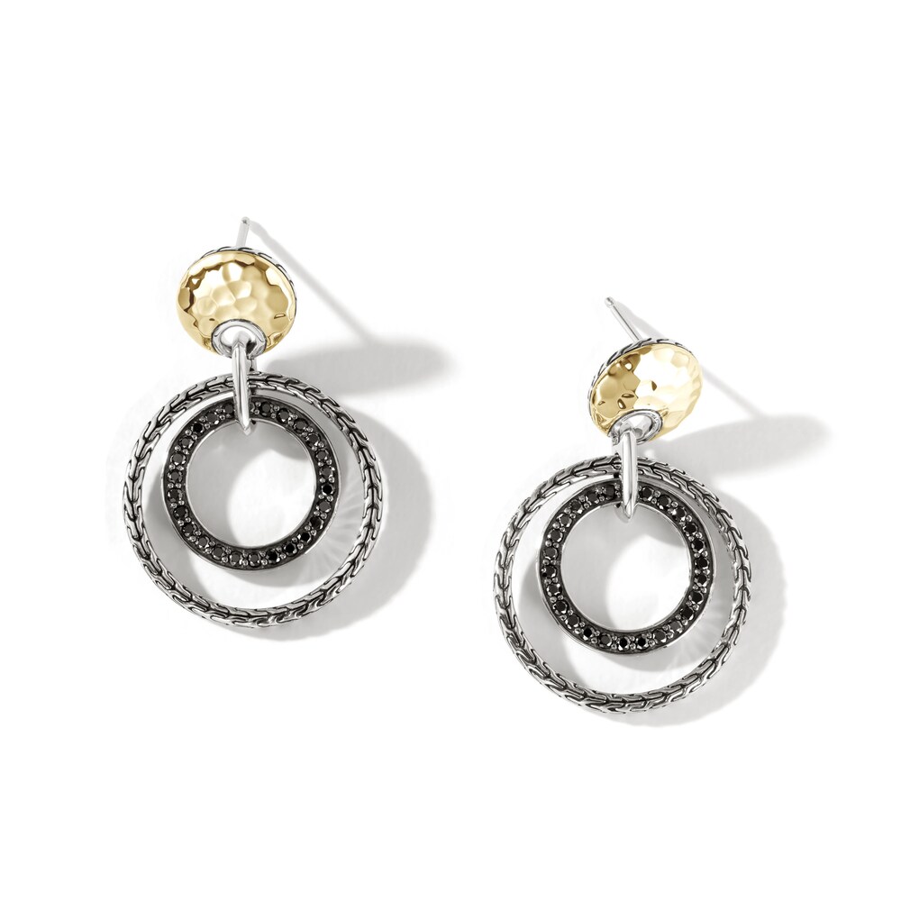 John Hardy Natural Black Sapphire & Natural Black Spinel Hammered Earrings 18K Yellow Gold/Sterling Silver G4rPgwAh