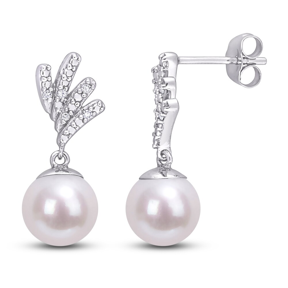 Cultured Freshwater Pearl Drop Earrings 1/20 ct tw Diamonds 10K White Gold G6oH0AGh [G6oH0AGh]