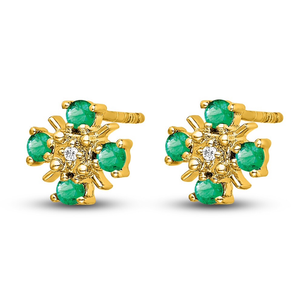Natural Emerald Earrings Diamond Accents 14K Yellow Gold G9Wnq5wg