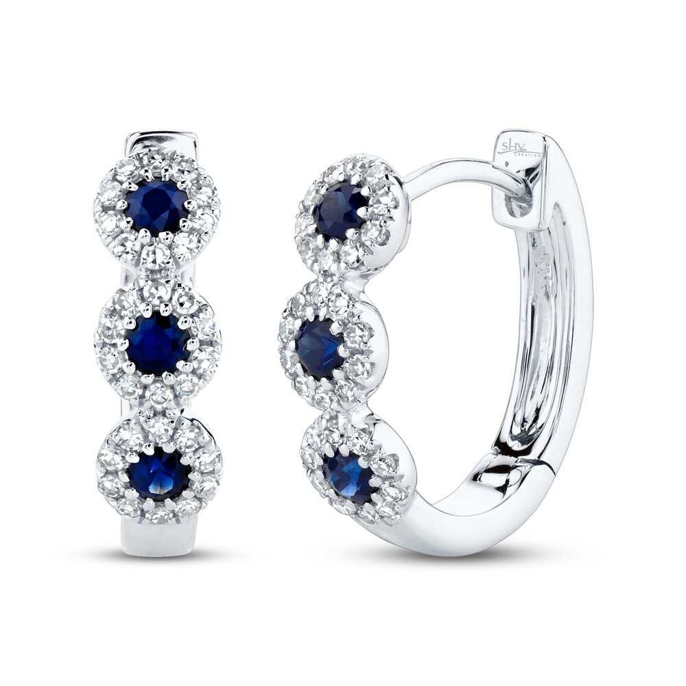 Shy Creation Sapphire Hoop Earrings 1/8 ct tw Diamonds 14K White Gold SC55002530 GA74fmbW